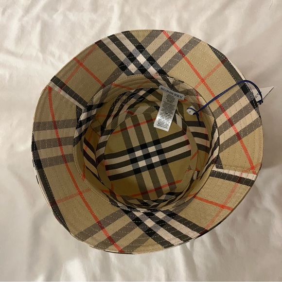 New Burberry Check Cotton Blend Bucket Hat M 58cm $480 Unisex - Picture 4 of 14